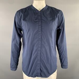 NORSE PROJECTS Size L Navy Cotton Band Collar Long Sleeve Shirt